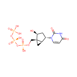 O=c1ccn([C@H]2C[C@H](O)[C@@]3(CO[P@@](=O)(O)O[P@@](=O)(O)OP(=O)(O)O)C[C@H]23)c(=O)[nH]1 ZINC000101346586