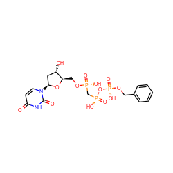 O=c1ccn([C@H]2C[C@H](O)[C@@H](CO[P@](=O)(O)C[P@@](=O)(O)O[P@](=O)(O)OCc3ccccc3)O2)c(=O)[nH]1 ZINC000084652573
