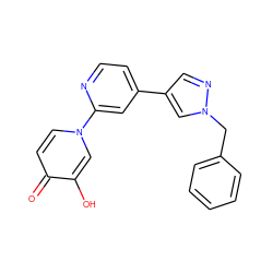 O=c1ccn(-c2cc(-c3cnn(Cc4ccccc4)c3)ccn2)cc1O ZINC000653856881