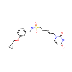 O=c1ccn(C/C=C/CCS(=O)(=O)NCc2cccc(OCC3CC3)c2)c(=O)[nH]1 ZINC000116101873