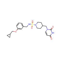 O=c1ccn(CC2CCN(S(=O)(=O)NCc3cccc(OCC4CC4)c3)CC2)c(=O)[nH]1 ZINC000096172771