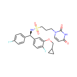 O=c1ccn(CCCS(=O)(=O)N[C@H](c2ccc(F)cc2)c2ccc(F)c(OCC3CC3)c2)c(=O)[nH]1 ZINC000116100185