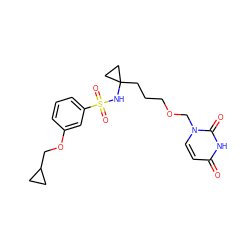 O=c1ccn(COCCCC2(NS(=O)(=O)c3cccc(OCC4CC4)c3)CC2)c(=O)[nH]1 ZINC000096172802