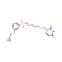 O=c1ccn(COCCCCNS(=O)(=O)c2cccc(OCC3CC3)c2)c(=O)[nH]1 ZINC000096172801