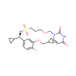 O=c1ccn(COCCCS(=O)(=O)N[C@@H](c2ccc(F)c(OCC3CC3)c2)C2CC2)c(=O)[nH]1 ZINC000116100920