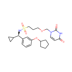 O=c1ccn(COCCCS(=O)(=O)N[C@@H](c2cccc(OC3CCCC3)c2)C2CC2)c(=O)[nH]1 ZINC000116101185