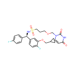 O=c1ccn(COCCCS(=O)(=O)N[C@H](c2ccc(F)cc2)c2ccc(F)c(OCC3CC3)c2)c(=O)[nH]1 ZINC000116099228