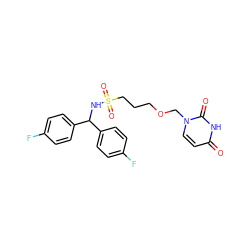 O=c1ccn(COCCCS(=O)(=O)NC(c2ccc(F)cc2)c2ccc(F)cc2)c(=O)[nH]1 ZINC000116098526