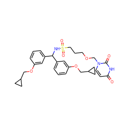 O=c1ccn(COCCCS(=O)(=O)NC(c2cccc(OCC3CC3)c2)c2cccc(OCC3CC3)c2)c(=O)[nH]1 ZINC000116100845