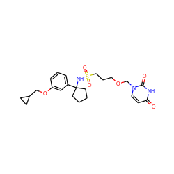 O=c1ccn(COCCCS(=O)(=O)NC2(c3cccc(OCC4CC4)c3)CCCC2)c(=O)[nH]1 ZINC000116100410