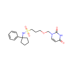 O=c1ccn(COCCCS(=O)(=O)NC2(c3ccccc3)CCCC2)c(=O)[nH]1 ZINC000116099966