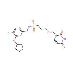 O=c1ccn(COCCCS(=O)(=O)NCc2ccc(F)c(OC3CCCC3)c2)c(=O)[nH]1 ZINC000116099941