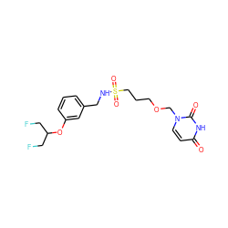 O=c1ccn(COCCCS(=O)(=O)NCc2cccc(OC(CF)CF)c2)c(=O)[nH]1 ZINC000116100238