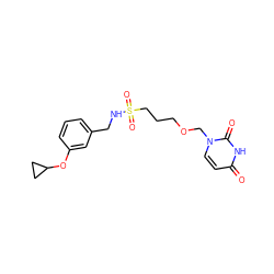 O=c1ccn(COCCCS(=O)(=O)NCc2cccc(OC3CC3)c2)c(=O)[nH]1 ZINC000116099028