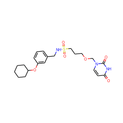 O=c1ccn(COCCCS(=O)(=O)NCc2cccc(OC3CCCCC3)c2)c(=O)[nH]1 ZINC000116101740