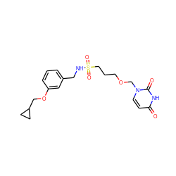 O=c1ccn(COCCCS(=O)(=O)NCc2cccc(OCC3CC3)c2)c(=O)[nH]1 ZINC000116099112