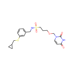 O=c1ccn(COCCCS(=O)(=O)NCc2cccc(SCC3CC3)c2)c(=O)[nH]1 ZINC000116099218