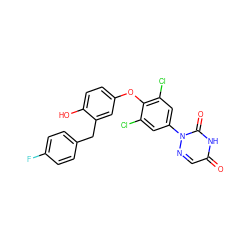 O=c1cnn(-c2cc(Cl)c(Oc3ccc(O)c(Cc4ccc(F)cc4)c3)c(Cl)c2)c(=O)[nH]1 ZINC000038515460