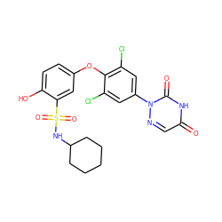 O=c1cnn(-c2cc(Cl)c(Oc3ccc(O)c(S(=O)(=O)NC4CCCCC4)c3)c(Cl)c2)c(=O)[nH]1 ZINC000001550626