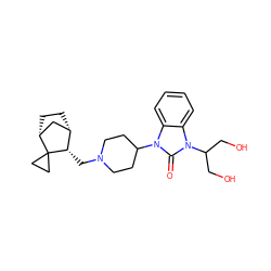 O=c1n(C(CO)CO)c2ccccc2n1C1CCN(C[C@H]2[C@H]3CC[C@H](C3)C23CC3)CC1 ZINC000043151874