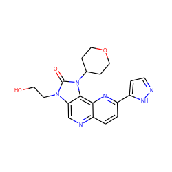 O=c1n(CCO)c2cnc3ccc(-c4ccn[nH]4)nc3c2n1C1CCOCC1 ZINC000118529340