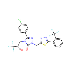 O=c1n(Cc2nnc(-c3ccccc3C(F)(F)F)s2)nc(-c2ccc(Cl)cc2)n1C[C@H](O)C(F)(F)F ZINC000167649265