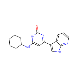 O=c1nc(-c2c[nH]c3ncccc23)cc(NC2CCCCC2)[nH]1 ZINC000101473273