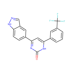 O=c1nc(-c2ccc3[nH]ncc3c2)cc(-c2cccc(C(F)(F)F)c2)[nH]1 ZINC000040980224