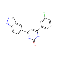 O=c1nc(-c2ccc3[nH]ncc3c2)cc(-c2cccc(Cl)c2)[nH]1 ZINC000040835812