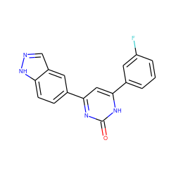 O=c1nc(-c2ccc3[nH]ncc3c2)cc(-c2cccc(F)c2)[nH]1 ZINC000040977001