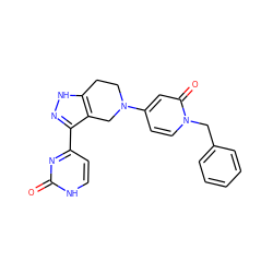 O=c1nc(-c2n[nH]c3c2CN(c2ccn(Cc4ccccc4)c(=O)c2)CC3)cc[nH]1 ZINC000473089354