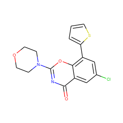 O=c1nc(N2CCOCC2)oc2c(-c3cccs3)cc(Cl)cc12 ZINC000653786672