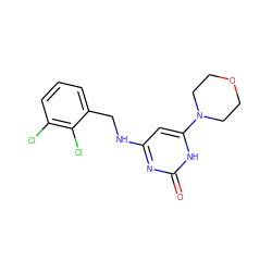 O=c1nc(NCc2cccc(Cl)c2Cl)cc(N2CCOCC2)[nH]1 ZINC000095578448