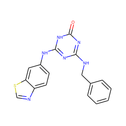 O=c1nc(NCc2ccccc2)nc(Nc2ccc3ncsc3c2)[nH]1 ZINC000013611476