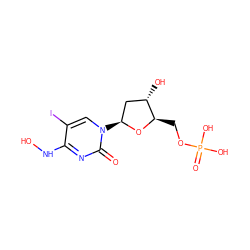 O=c1nc(NO)c(I)cn1[C@H]1C[C@H](O)[C@@H](COP(=O)(O)O)O1 ZINC000013835499