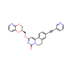 O=c1nc(OC[C@@H]2COc3ncccc3O2)cc2n1CCc1cc(C#Cc3cccnc3)ccc1-2 ZINC000219818944