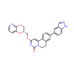 O=c1nc(OC[C@H]2COc3ncccc3O2)cc2n1CCc1cc(-c3ccc4[nH]ncc4c3)ccc1-2 ZINC000209723757