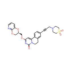 O=c1nc(OC[C@H]2COc3ncccc3O2)cc2n1CCc1cc(C#CCN3CCS(=O)(=O)CC3)ccc1-2 ZINC000220159751