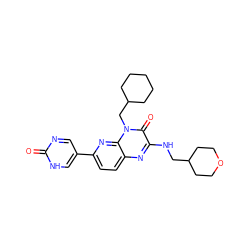 O=c1ncc(-c2ccc3nc(NCC4CCOCC4)c(=O)n(CC4CCCCC4)c3n2)c[nH]1 ZINC000098085601