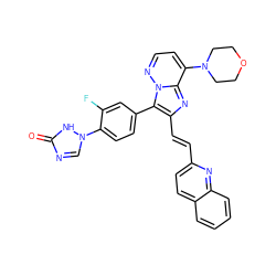 O=c1ncn(-c2ccc(-c3c(/C=C/c4ccc5ccccc5n4)nc4c(N5CCOCC5)ccnn34)cc2F)[nH]1 ZINC001772652991