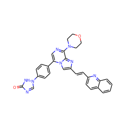 O=c1ncn(-c2ccc(-c3cnc(N4CCOCC4)c4nc(/C=C/c5ccc6ccccc6n5)cn34)cc2)[nH]1 ZINC001772580769