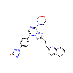 O=c1ncn(-c2ccc(-c3cnc(N4CCOCC4)c4nc(CCc5ccc6ccccc6n5)cn34)cc2)[nH]1 ZINC000222048275