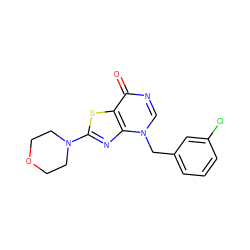 O=c1ncn(Cc2cccc(Cl)c2)c2nc(N3CCOCC3)sc12 ZINC000084730976