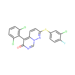 O=c1ncn2nc(Sc3ccc(F)c(Cl)c3)ccc2c1-c1c(Cl)cccc1Cl ZINC000013864344