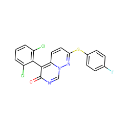 O=c1ncn2nc(Sc3ccc(F)cc3)ccc2c1-c1c(Cl)cccc1Cl ZINC000013864337