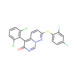 O=c1ncn2nc(Sc3ccc(F)cc3F)ccc2c1-c1c(Cl)cccc1Cl ZINC000013493055