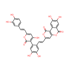 O=c1oc(/C=C/c2ccc(O)c(O)c2)cc(O)c1-c1cc(O)c(O)cc1/C=C/c1cc2oc(=O)c3cc(O)c(O)cc3c2c(=O)o1 ZINC000036990492