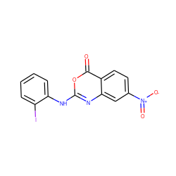 O=c1oc(Nc2ccccc2I)nc2cc([N+](=O)[O-])ccc12 ZINC000001485517