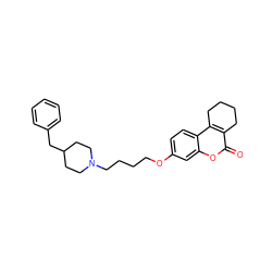 O=c1oc2cc(OCCCCN3CCC(Cc4ccccc4)CC3)ccc2c2c1CCCC2 ZINC000222008075