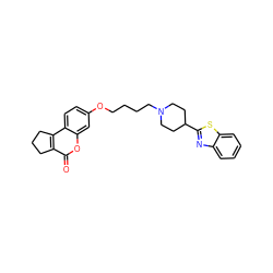 O=c1oc2cc(OCCCCN3CCC(c4nc5ccccc5s4)CC3)ccc2c2c1CCC2 ZINC000103268610